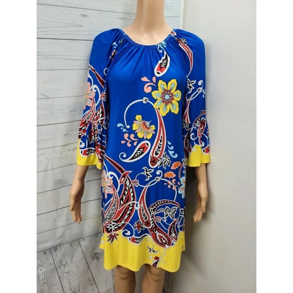 Moa colorful dress bell sleeve blue sz S knee length